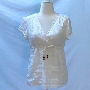 Boden White Crinkle Linen Blouse